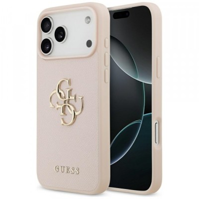 Husa pentru Apple iPhone 17 Pro Max, Guess, 4G Grained Big and Classic Logo, Roz foto