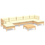 Cumpara ieftin Set mobilier de gradina cu perne, 8 piese, crem, lemn de pin