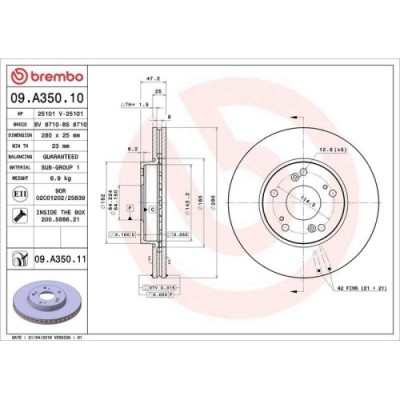 Set disc frana Honda Accord 6 (Ck Cg Ch Cf) 03.97-12.03, Accord 7 (Cl Cn) 01.03-09.12, Accord 7 Tourer (Estate) (Cm Cn) 04.03-05.08, Fata, 280X25mm, foto