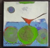 Cumpara ieftin Tablou Ammar Alnahas, &rdquo;&Icirc;n c&acirc;mp. Floarea soarelui&rdquo;, ulei pe panza, 25 x 25 cm, Natura, Abstract