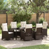 Set de dining pentru grădină cu 7 piese și perne &ndash; maro, rattan poli.