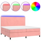 Cumpara ieftin Pat continental cu saltea &amp; LED, roz, 200x200 cm, catifea