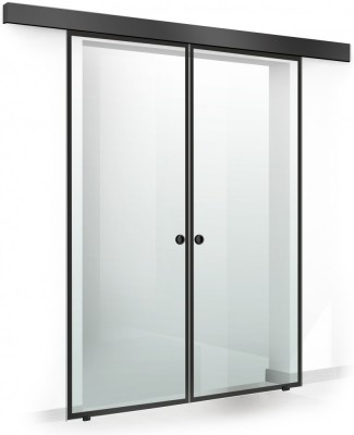 Usa culisanta Boss &amp;reg; Duo Black model Confort negru, 95+95x215 cm, sticla Gri securizata, glisanta in ambele directii foto