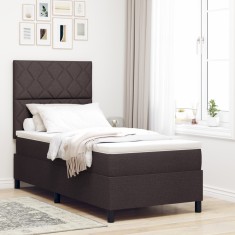 vidaXL Pat cu box spring cu saltea maro inchis simplu din ?esatura foto
