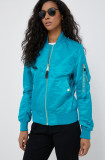 Alpha Industries geaca bomber femei, culoarea turcoaz, de tranzitie