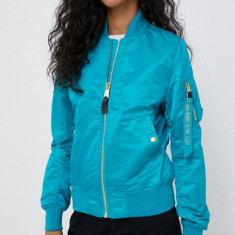 Alpha Industries geaca bomber femei, culoarea turcoaz, de tranzitie