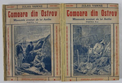 COMOARA DIN OSTROV , MINUNATELE AVNETURI ALE LUI ANTIFER de JULES VERNE , VOLUMELE I - II , EDITIE INTERBELICA , COPERTA SPATE REFACUTA foto