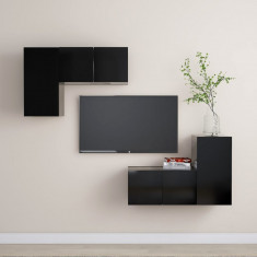 Set dulapuri TV, 4 piese, negru, lemn prelucrat GartenMobel Dekor