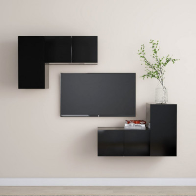 Set dulapuri TV, 4 piese, negru, lemn prelucrat GartenMobel Dekor foto
