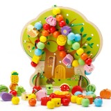 Jucarie Educativa Montessori 2 in 1 din Lemn, Flippy, Model Pomul cu Fructe, 102 piese, Dezvoltare Motricitate Fina, Copii 3+ ani, 21.5 x 21.4 x 5 cm,