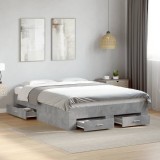VidaXL Cadru de pat cu sertare, gri beton, 140x190 cm, lemn prelucrat