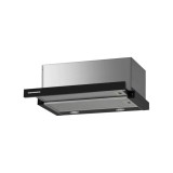Cumpara ieftin Hota incorporabila telescopica Heinner, 200 W, 59.5 cm, 611.79 m3/h, 1 motor, iluminare LED, sticla, Negru/Argintiu