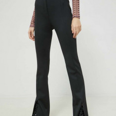 HUGO pantaloni femei, culoarea negru, evazati, high waist