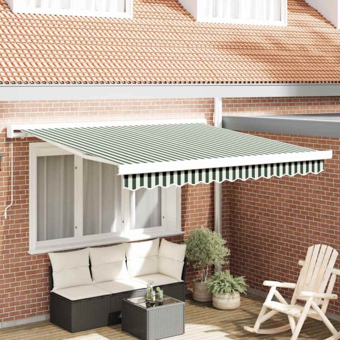 Pergolă retractabilă manuală , verde și alb, 300 x 250 cm