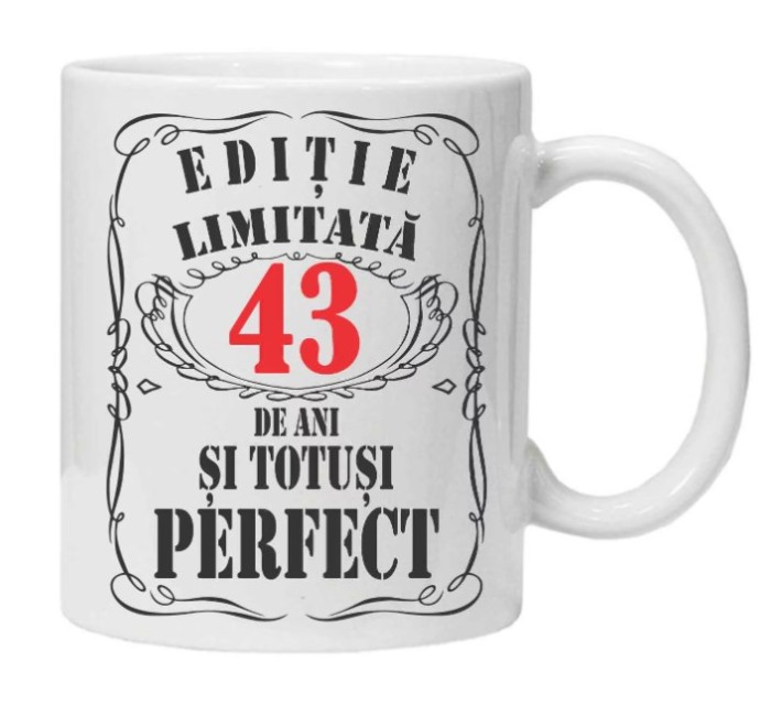 Cana alba personalizata &quot;editie limitata&quot;, 43 ani, INOVATIX&reg;. 330ml