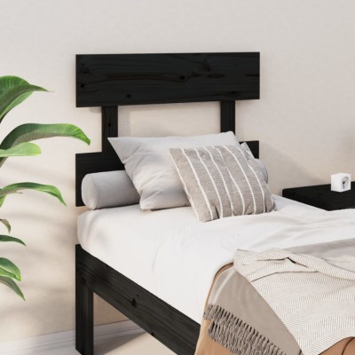 vidaXL Tăblie de pat, negru, 103,5x3x81 cm, lemn masiv de pin 819059 foto
