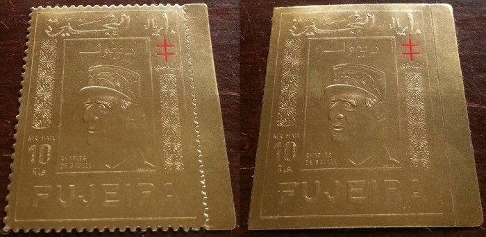 Fujeira 1971 Charles de Gaulle GOLD FOIL perf.+imperf. MNH S.554