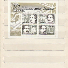 150 DE ANI DE LA NASTEREA POETULUI MIHAI EMINESCU - BLOC DE 4 ( LP 1502 ) 2000