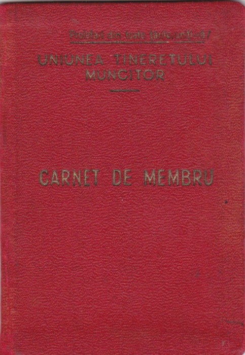 AMS @ - CARNET DE MEMBRU - UNIUNEA TINERETULUI MUNCITOR, 1955