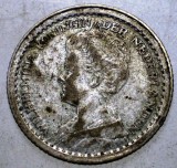 F.067 OLANDA WWI WILHELMINA I 10 CENTS 1918 ARGINT