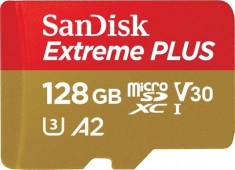 Card de memorie Sandisk Extreme Plus 128GB Clasa 10 UHS-I U3 + Adaptor foto