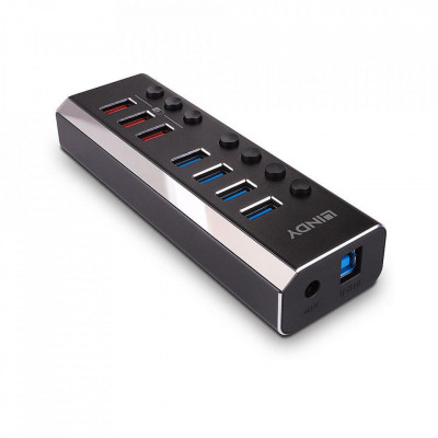 Hub Lindy 7 Port USB 3.0 3x QuickCharge foto