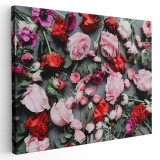 Tablou flori trandafiri roz si rosii Tablou canvas pe panza CU RAMA 60x90 cm