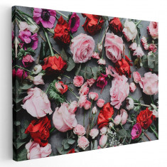 Tablou flori trandafiri roz si rosii Tablou canvas pe panza CU RAMA 40x60 cm foto