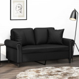 Canapea cu 2 locuri cu pernute, negru, 120 cm, piele ecologica GartenMobel Dekor, vidaXL