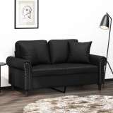 Gossi canapea cu 2 locuri cu pernute, negru, 120 cm, piele ecologica