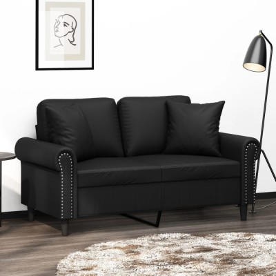 vidaXL Canapea cu 2 locuri cu pernuțe, negru, 120 cm, piele ecologică 3200925 foto