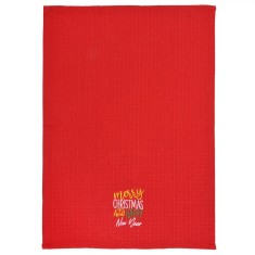 Prosop Bucătărie, Model Christmas, Culoare Roșu, Dimensiune 60x40cm, Compoziție 70% Bumbac 30% Poliester