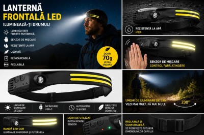 Lanterna de cap, frontala incarcare USB foto