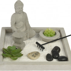 Decoratiune Buddha Zen Garden Square, 20x20x13.5 cm, ciment