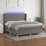 VidaXL Pat cu arcuri, saltea și LED, gri &icirc;nchis, 180x200 cm, textil