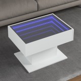 VidaXL Măsuță de cafea cu LED, alb, 70x50x45 cm, lemn prelucrat