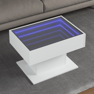vidaXL Măsuță de cafea cu LED, alb, 70x50x45 cm, lemn prelucrat foto