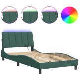 Cumpara ieftin Cadru de pat cu LED fara saltea, Hanko, verde inchis, 100x200 cm, catifea