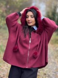 Jacheta dama bordo cu blana la gluga