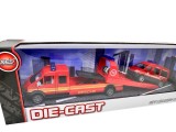 Macheta Camion Platforma Ford Transit Rescue + Masina Pompieri 1:64 Die-Cast