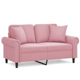 Cumpara ieftin Canapea cu 2 locuri cu pernute, roz, 120 cm, catifea