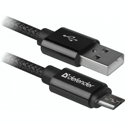Cablu Date si Incarcare USB la MicroUSB Defender USB08-03T, 1 m, 2.1A, Negru foto