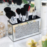 FOY Mirrored Makeup Brush Holder Organizer, 3 Slot Glass Cosmetics Brushes Sto, Oem