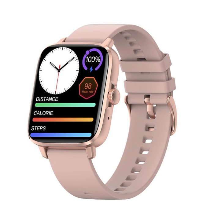 Ceas smartwatch MaGeCa&reg; DT102, ecran IPS 1.9 inch, compatibil IOS/Android, Bluetooth 5.0, NFC, notificari, ritm cardiac, pentru femei si barbati, gold