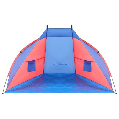 Cort plaja pentru 2 persoane, cu protectie UV si podea izolanta, 200x120x120 cm, albastru si roz foto