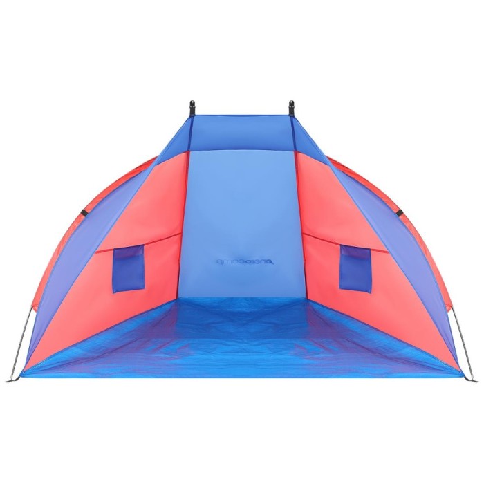 Cort plaja pentru 2 persoane, cu protectie UV si podea izolanta, 200x120x120 cm, albastru si roz