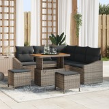 Set Canape 8 Piese Grădină cu Perne Gri Ratan Polimeric Acacia, Canapea cu 2 Locuri Grădină cu Perne Gri Ratan Polimeric, Set Dining Grădină 3 Piese c, vidaXL
