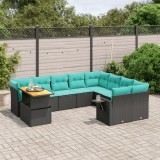 Cumpara ieftin Set canapele de grădină cu perne, 10 piese, negru, poliratan