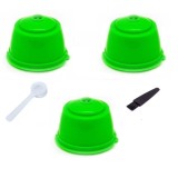 Set 3 Capsule cafea, reutilizabila, reincarcabila, compatibil Dolce Gusto, verde inchis, cu periuta si