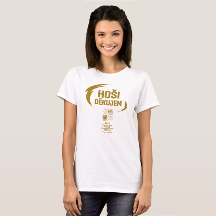 Echipa națională de hochei tricou de dama HO&Scaron;I DĚKUJEM Ice Hockey World Championship Czechia MS 2024 GOLD EDITION White - XL